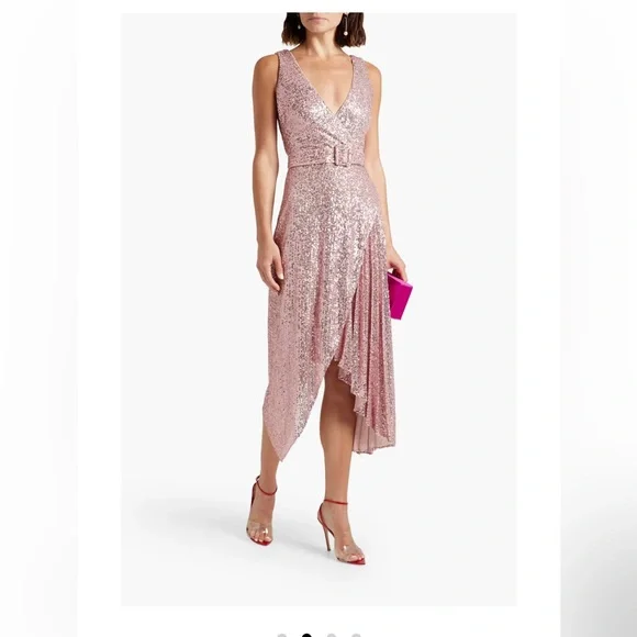 Badgley Mischka Women's Sequin Pleated Cocktail Dress in Blush Size 2